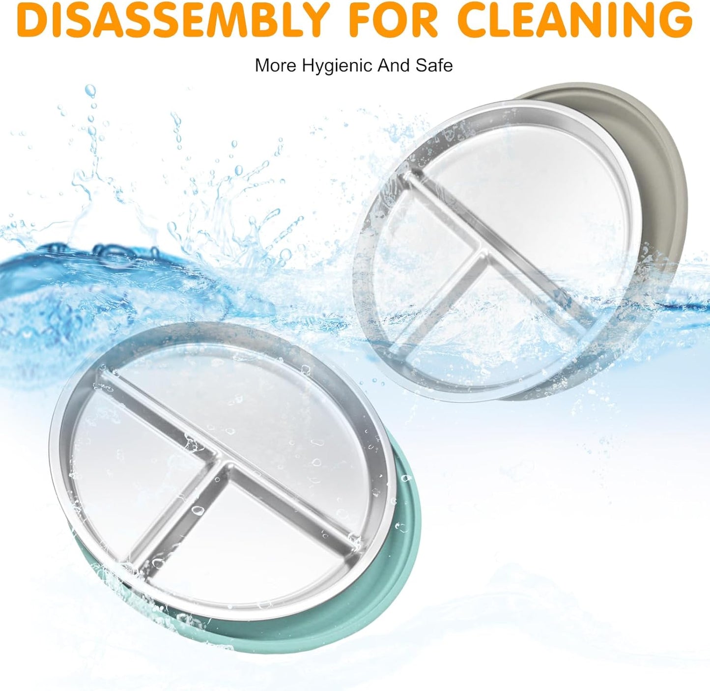 Stainless Steel Toddler Plates with Suction, 4 Pack Kids Baby Plates Set with Sturdy Silicone Suction Base Easy to Clean 9 inch