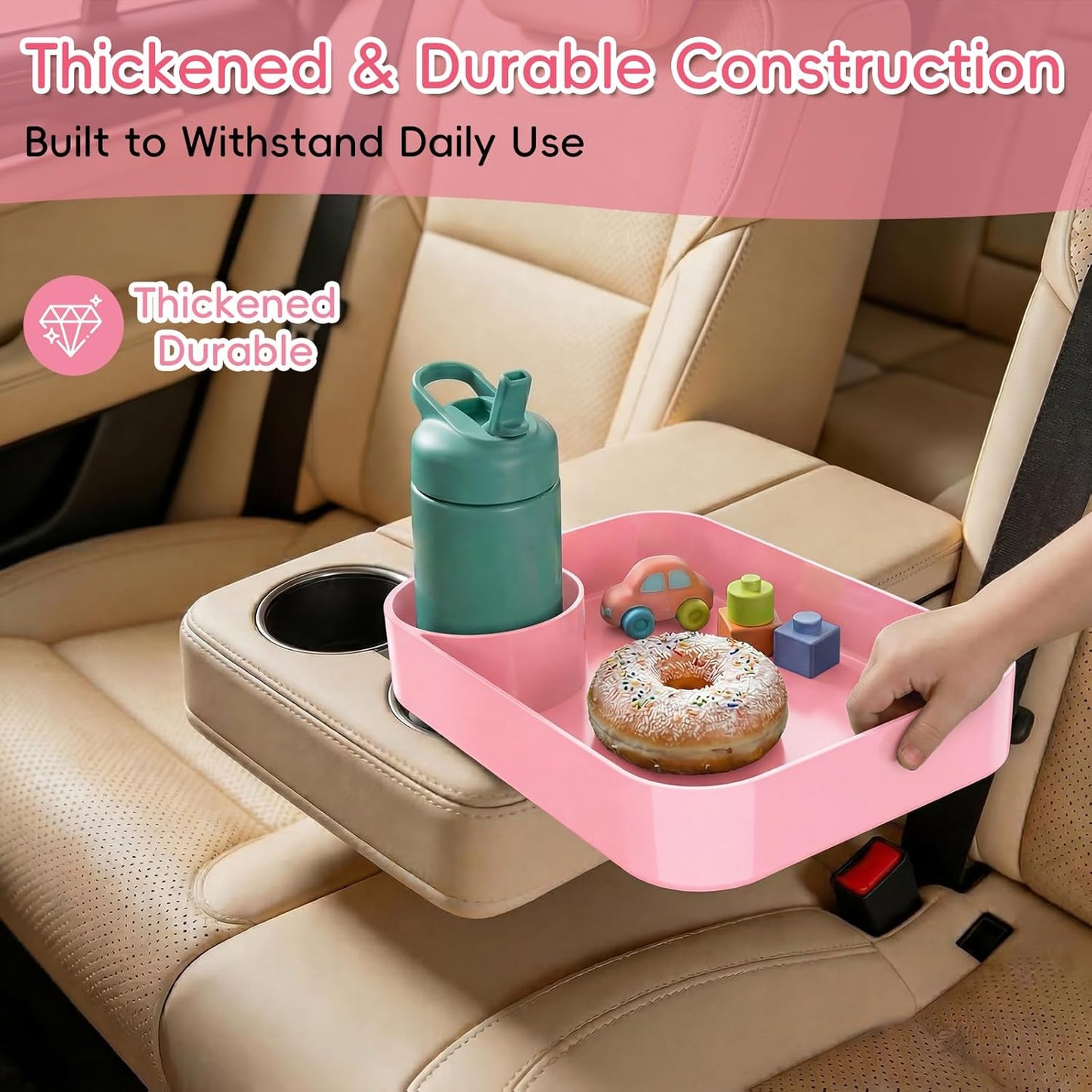Kids Car Seat Tray, Travel Tray with Cup Holder for Toddler Baby, Kids Car Seat Food Snack Organizer for Road Trip, Stroller Snack Organizer Travel Must Haves Toddler Must Haves (Dark Gray, 1PCS)
