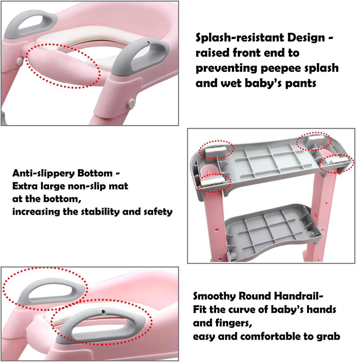 HTTMT- Giraffe Potty Training Toilet Ladder Seat With Upgraded Cushion Step Stool Ladder Toilet Chair/Toilet Trainer for Baby Toddler Kids Children In Pink [P/N: ET-BABY001-PINK STEP]
