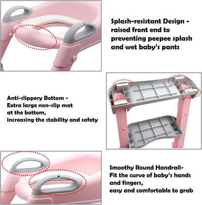 HTTMT- Giraffe Potty Training Toilet Ladder Seat With Upgraded Cushion Step Stool Ladder Toilet Chair/Toilet Trainer for Baby Toddler Kids Children In Pink [P/N: ET-BABY001-PINK STEP]