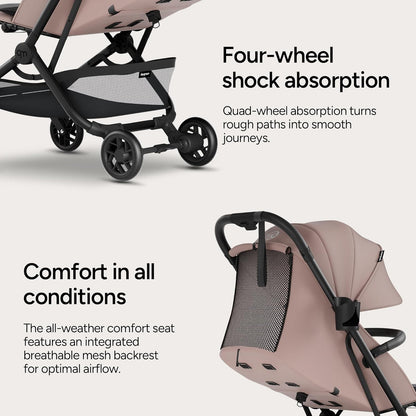 Mompush Velo Lightweight Travel Stroller, Compact & Airplane-Friendly for Baby and Toddler, Lie-Flat Seat, One-Hand Fold, with Leather Bumper Bar, Shoulder Strap, Raincover, Storage Bag & Cup Holder