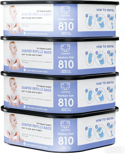 Square Refills Disposal Bags Refill Compatible With For Diaper Gen.ie Compact, Select (Not Fit Classic Version Pails), Hold Up to 810 Newborn-Sized Diapers Per Refill (4 Packs)