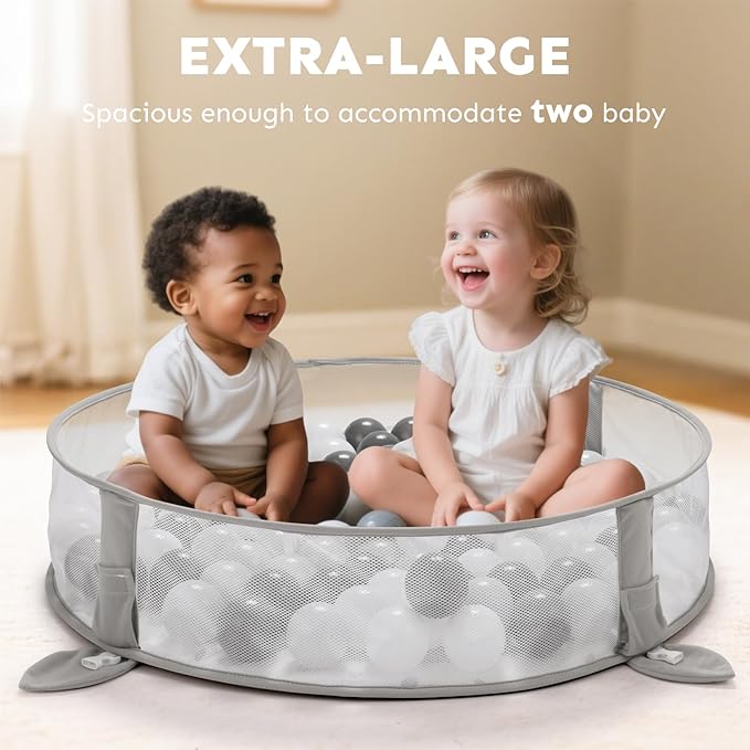 7-in-1 XL Large Baby Play Gym Mat, Tummy Time Mat, Baby Gym & Ball Pit, Baby Activity Mat with Milestone Cards & 6 Detachable Toys for Sensory Motor Skill, Grey Koala