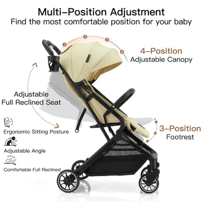 Gromast Compact Fold Baby Stroller, Lightweight Travel Toddler Stroller with One-Click Fold, Extendable UPF50+ Canopy, Cup Holder, UV Protected and Waterproof, One-Hand Folding - Blue
