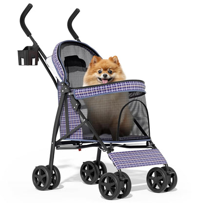 MoNiBloom 4 Wheels Pet Stroller, Easy-Fold Puppy Cage Jogger Stroller with Sun Cover, Pad and Rear Storage Bag, Breathable and Visible Mesh for Small/Medium Pets up to 22 lbs, Black