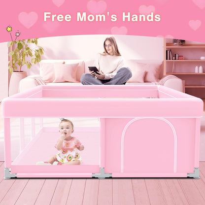 Pink Baby Playpen 50x50 Inches Playpen for Little Princess Play Yards Indoor & Outdoor Sturdy Safety Baby Girls Play Pen with Soft Breathable Mesh Toddlers Activity Center with Anti-Slip Base