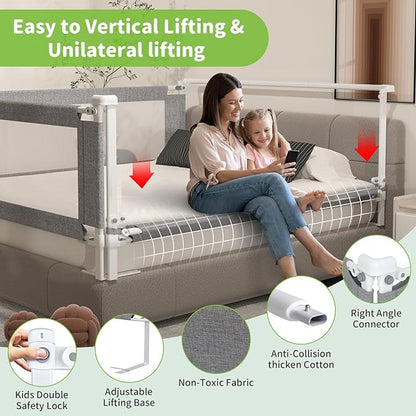yulongtengfei 3-Piece Full Size Bed Rail for Toddlers - Adjustable Baby Bed Rail Guard, Kids Safety Bed Rail for Full Size Bed (74.8"x74.8"x54"-Grey)