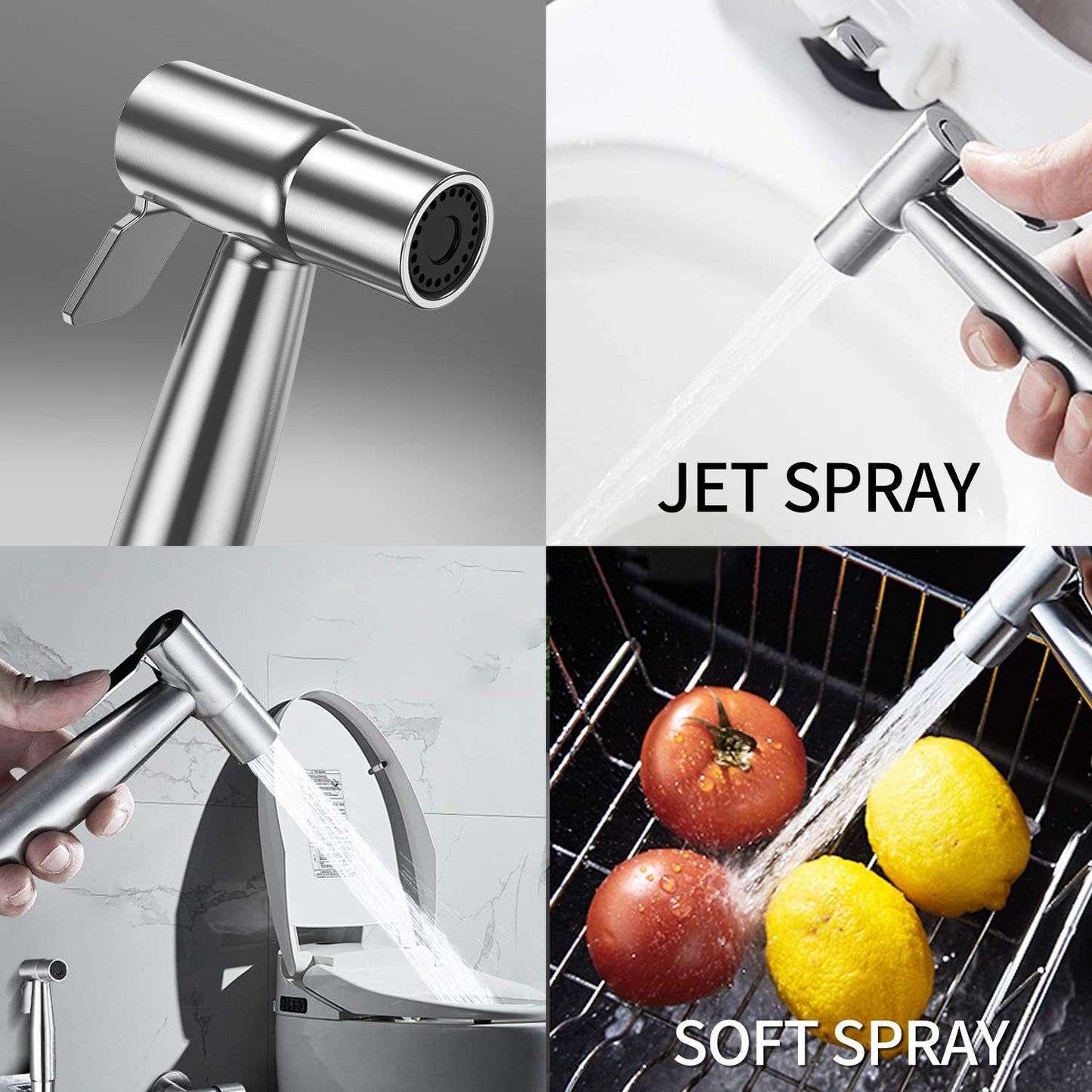 Handheld Bidet Toilet Sprayer, Stainless Steel Bathroom Bidet Sprayer Set with Hose, Baby Cloth Diaper Sprayer, for Feminine Wash, Shower Sprayer for Pet, Wall or Toilet Mount