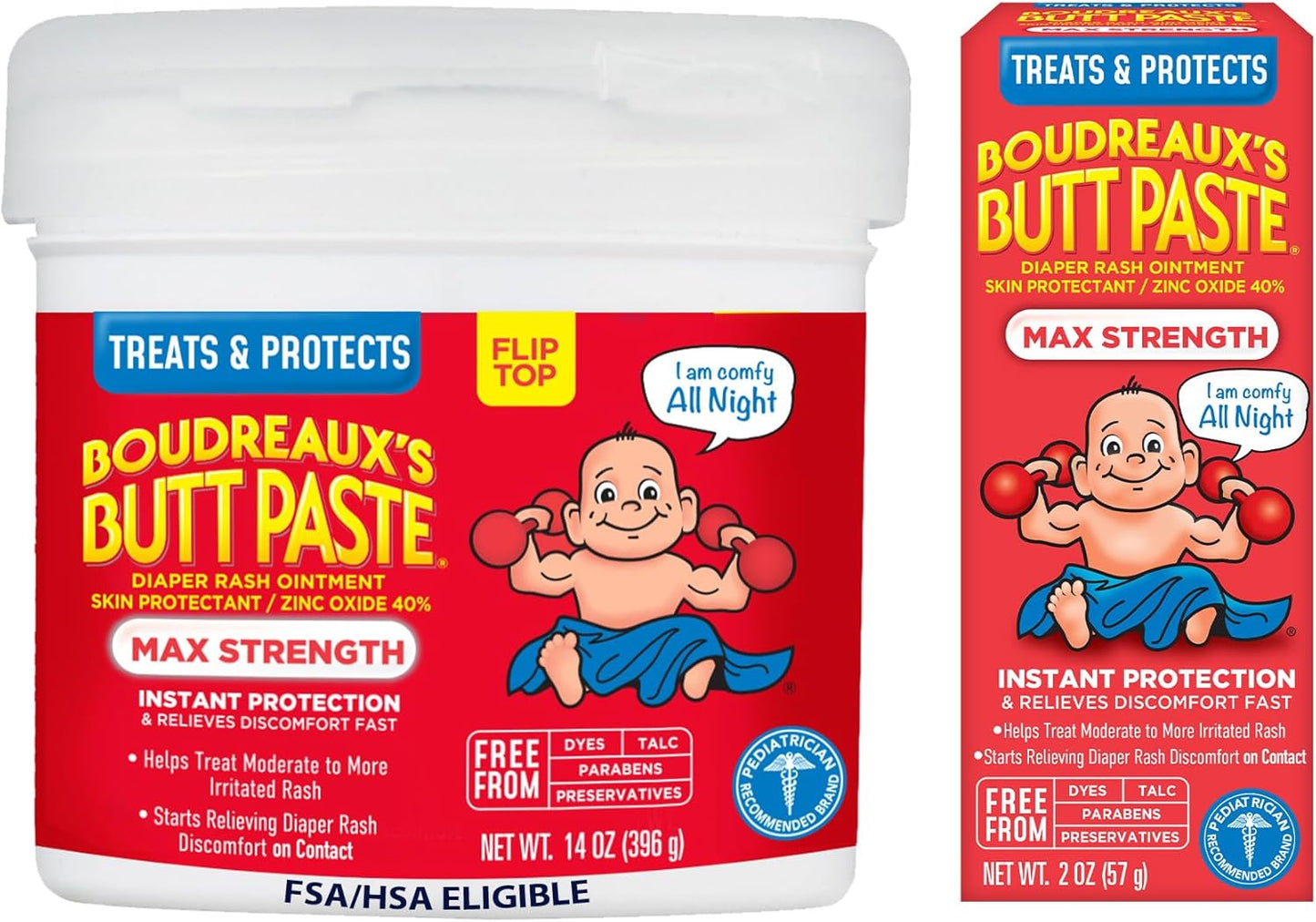 Boudreaux’s Butt Paste Max Strength Diaper Rash Cream for Baby, Ointment With Zinc Oxide, 4 oz Tubes, 3 Pack