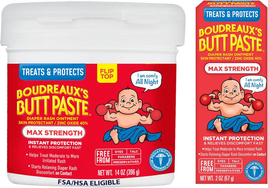 Boudreaux’s Butt Paste Max Strength Diaper Rash Cream for Baby, Ointment With Zinc Oxide, 4 oz Tubes, 3 Pack