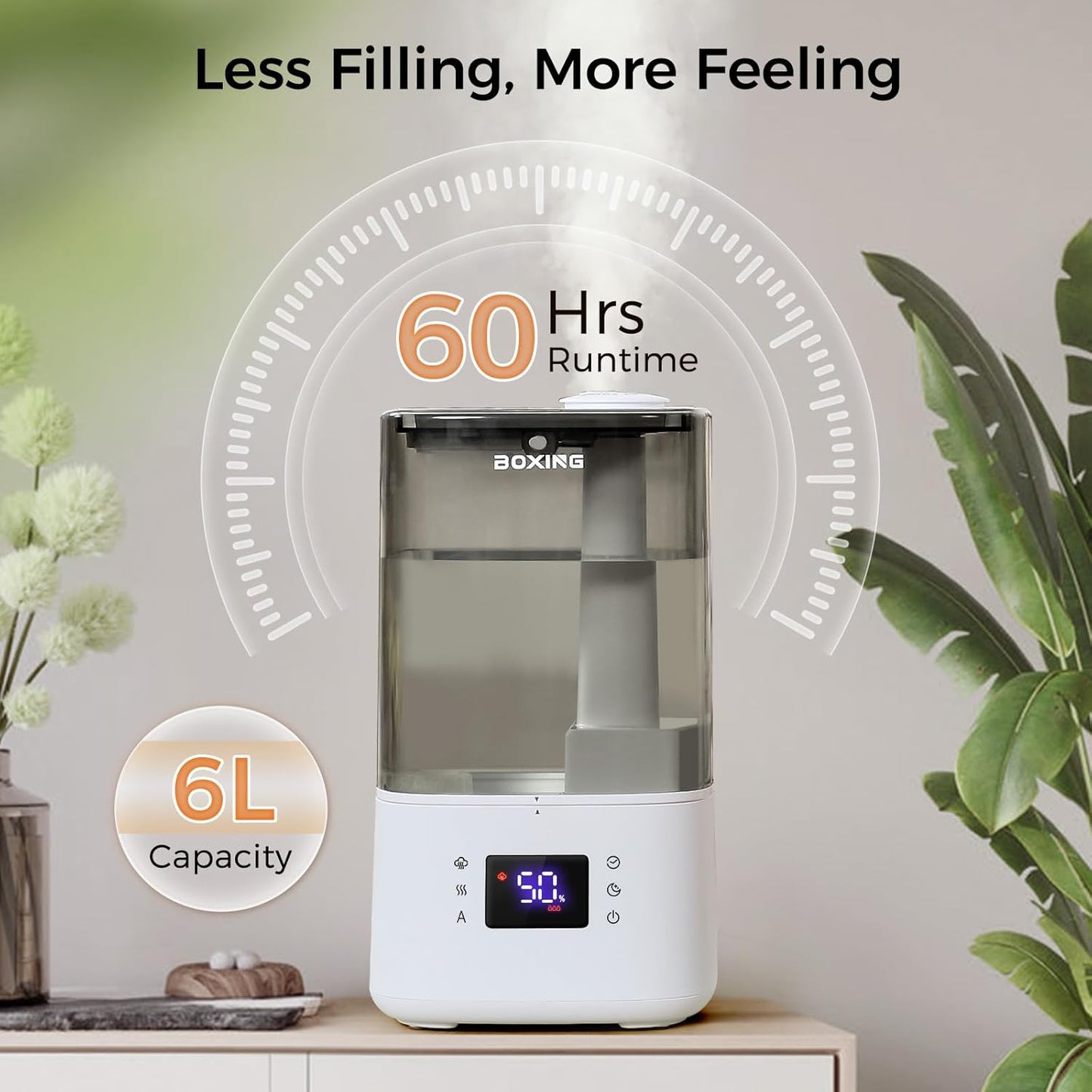 BOXING 4.5L Warm and Cool Mist Ultrasonic Humidifier for Bedroom Large Room, Top Fill Essential Oil Diffuser with Remote, Auto Shut-Off Quiet Sleep Mode, Humidistat, Timer, BPA-Free, 45H Runtime