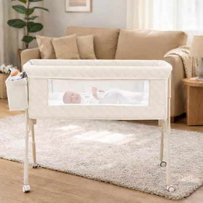 Baby Bassinet Bedside Crib for Newborn, 4-in-1 Baby Bassinet Bedside Sleeper with Mesh & Mattress, Easy Move Crib for Newborns with Lockable Wheels & Storage Basket, 4-Adjustable Height(Grey) | Bassinet with Wheels, Storage Basket, 4 Height Adjustable