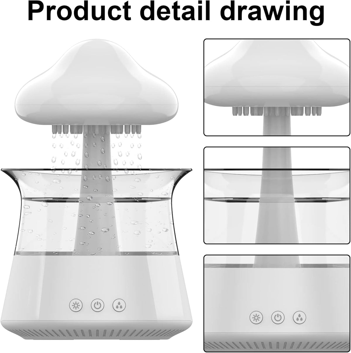 Cloud Rain Humidifier for bedroom with Soothing Rain Sounds Sleep Aid, Waterfall Night Light, Mushroom Design Air Moisturizer，Room Decor Aesthetic for living room (White)
