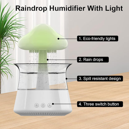 Cloud Rain Humidifier for bedroom with Soothing Rain Sounds Sleep Aid, Waterfall Night Light, Mushroom Design Air Moisturizer，Room Decor Aesthetic for living room (White)