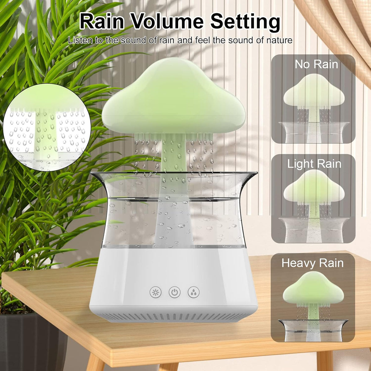 Cloud Rain Humidifier for bedroom with Soothing Rain Sounds Sleep Aid, Waterfall Night Light, Mushroom Design Air Moisturizer，Room Decor Aesthetic for living room (White)