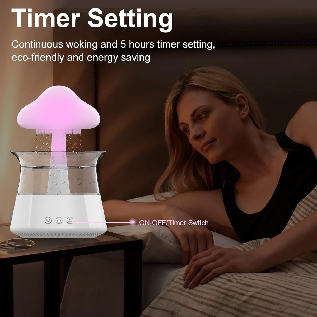 Cloud Rain Humidifier for bedroom with Soothing Rain Sounds Sleep Aid, Waterfall Night Light, Mushroom Design Air Moisturizer，Room Decor Aesthetic for living room (White)