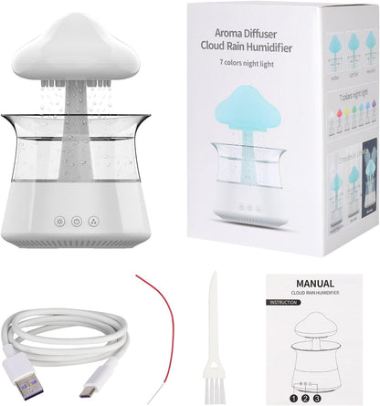 Cloud Rain Humidifier for bedroom with Soothing Rain Sounds Sleep Aid, Waterfall Night Light, Mushroom Design Air Moisturizer，Room Decor Aesthetic for living room (White)