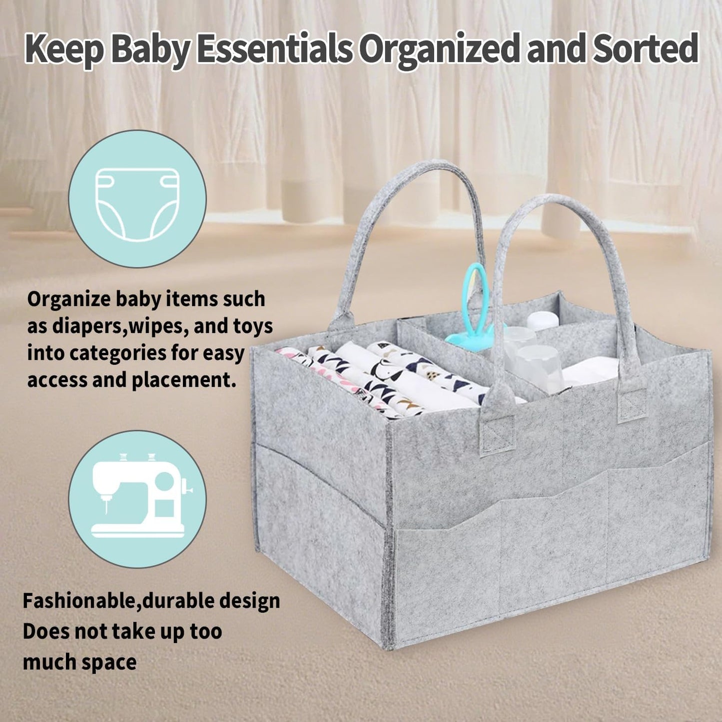 2 Pack Diaper Caddy Organizer, Portable Baby Caddy Organizer with Handle, Collapsible Nursery Storage Bin and Gift Baskets for Girls and Boys - Newborn Essentials, Baby Shower Gifts (Green)