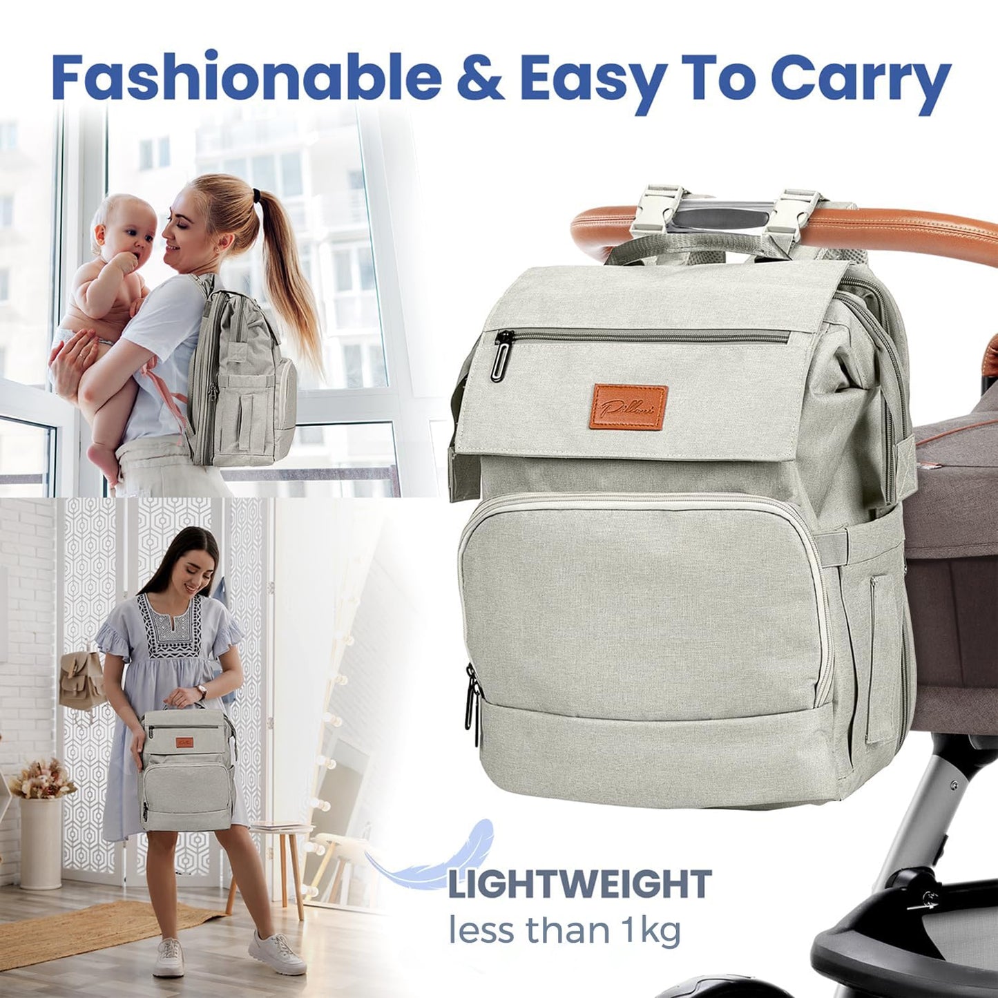 PILLANI Baby Diaper Bag Backpack - Large Waterproof Travel Diaper Bag for Boys & Girls, 16 Organizer Pockets with Changing Pad, Insulated Bottle Pockets & Stroller Straps, Baby Shower Gifts, Dinosaur