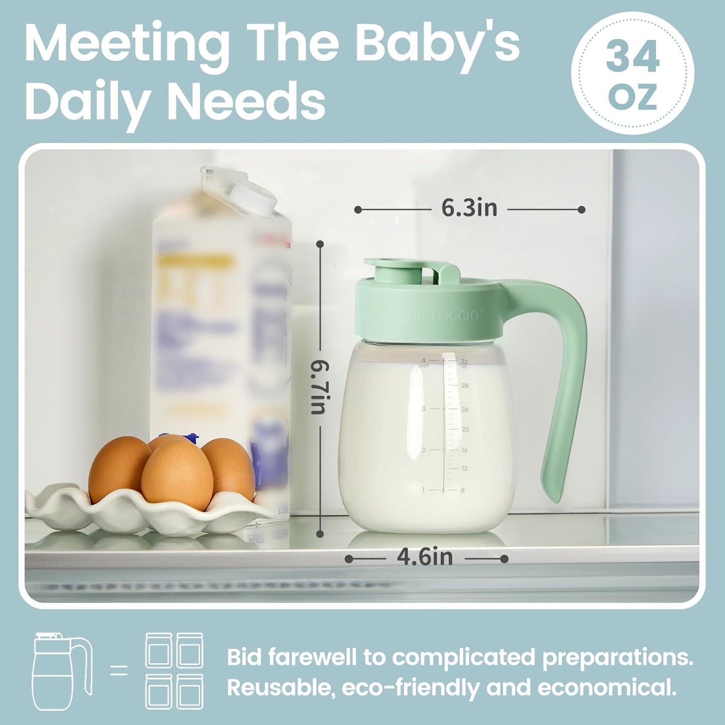 32oz Breast Milk Storage, Glass Formula Mixing Storage with Lid - Heat & Cold Resistant, Leak-Proof Container for Preparing Baby Bottles, Large Mouth for Easy Cleaning & Storage (199mm)