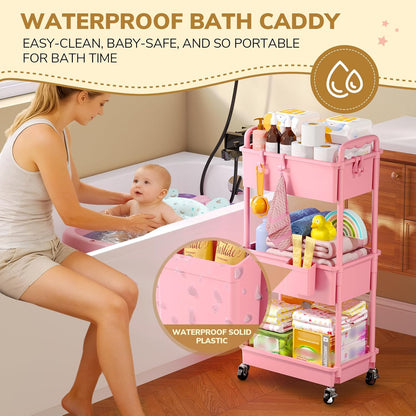 Goovilla Diaper Cart with Lockable Wheels and Easy Assembly, 3 Tier Black Rolling Cart for Baby Nursery Storage, Sturdy Ample Diaper Caddy Organizer for Baby Girl, Boy, New Mom, Newborn Essentials