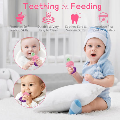 WAJIAYON Baby Fruit Feeder Pacifier | Infant Food Feeder Pacifier & Food Dispensing Spoon | Fresh Fruit Teethers for Babies | Silicone Feeder Baby,Mesh teethers for Babies Gifts for Boys and Girls