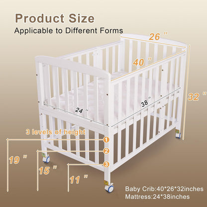 Flwrgirl Baby Bassinets Bedside Sleeper - Portable Pine Wood Bedside Bassinet with Mattress,3 Heights Small Mini Crib,Baby Crib for Newborns,Unpainted | Pine Wood Bassinet, Mattress Included, 3-IN-1 Convertible, Adjustable Height, Locking Wheels, Portalbe