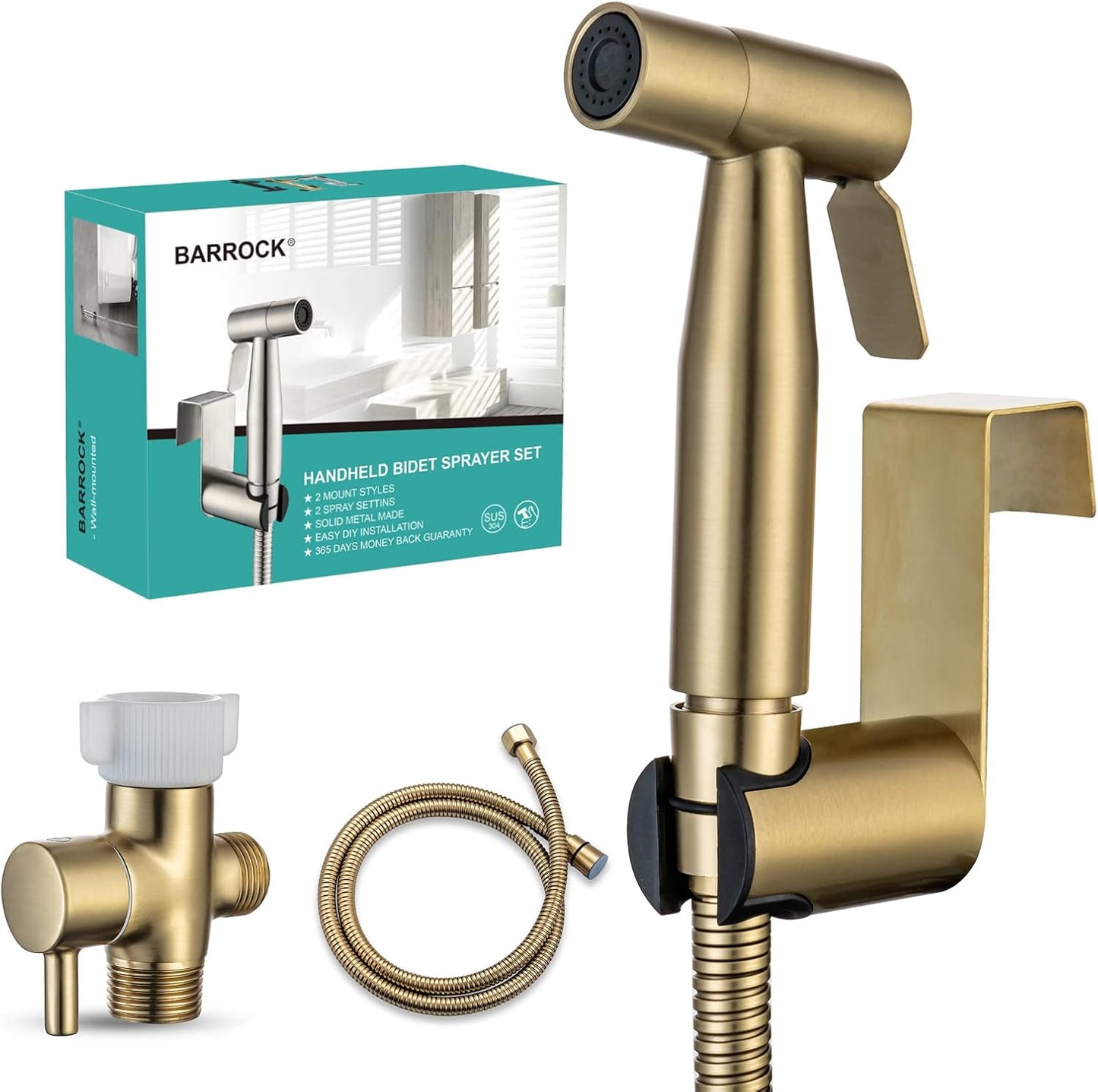 BARROCK Handheld Bidet Sprayer for Toilet, Stainless Steel Metal Made Baby Cloth Diaper Spraying Kit, Bathroom Toilet Bidet Attachment Set for Bathing Pets and Feminine Hygiene, Matte Black