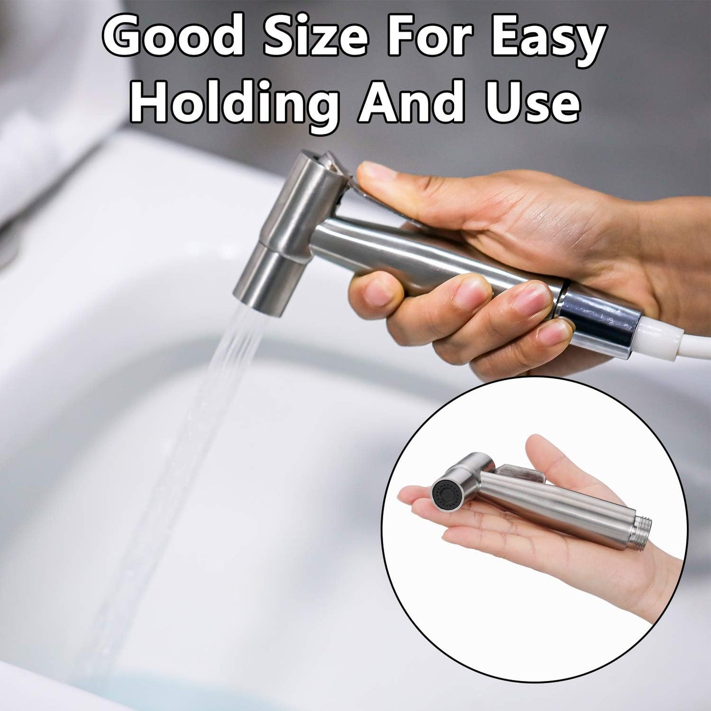 Mudder 2 Pieces Bidet Sprayer Head Stainless Steel Bidet Attachment for Toilet Handheld Cloth Bathroom Diaper Sprayer for Kitchen Adjustable Water Pressure Control (Black)