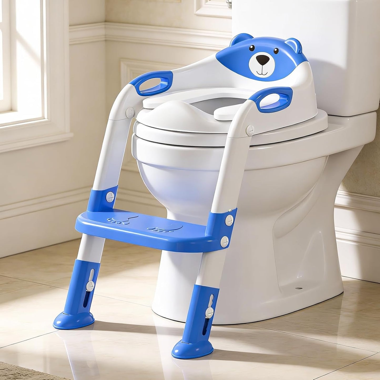 Potty Training Seat, SKYROKU Upgrade Toddler Toilet Seat for Kids Boys Girls, 2 in 1 Potty Training Toilet, Splash Guard Anti-Slip Pad Step Stool,New Sector-Shape Stabilized Base (8899+Grey)
