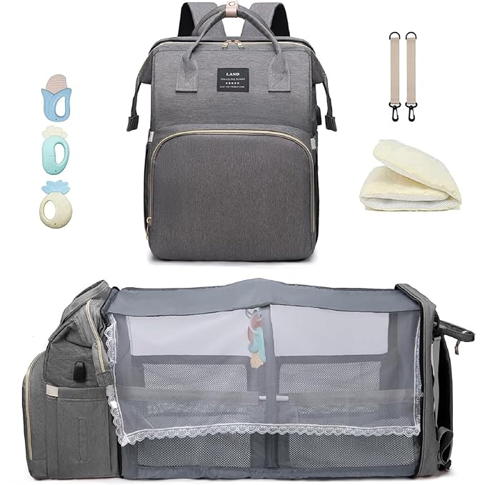 ANWTOTU Baby Diaper Bags with Changing Station,900D Oxford Waterproof Diaper Bag Backpack for Moms Dads with USB Charging Port,Large Capacity Baby Essentials(Ungrade Grey)