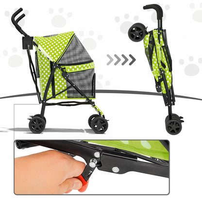 MoNiBloom 4 Wheels Pet Stroller, Easy-Fold Puppy Cage Jogger Stroller with Sun Cover, Pad and Rear Storage Bag, Breathable and Visible Mesh for Small/Medium Pets up to 22 lbs, Black