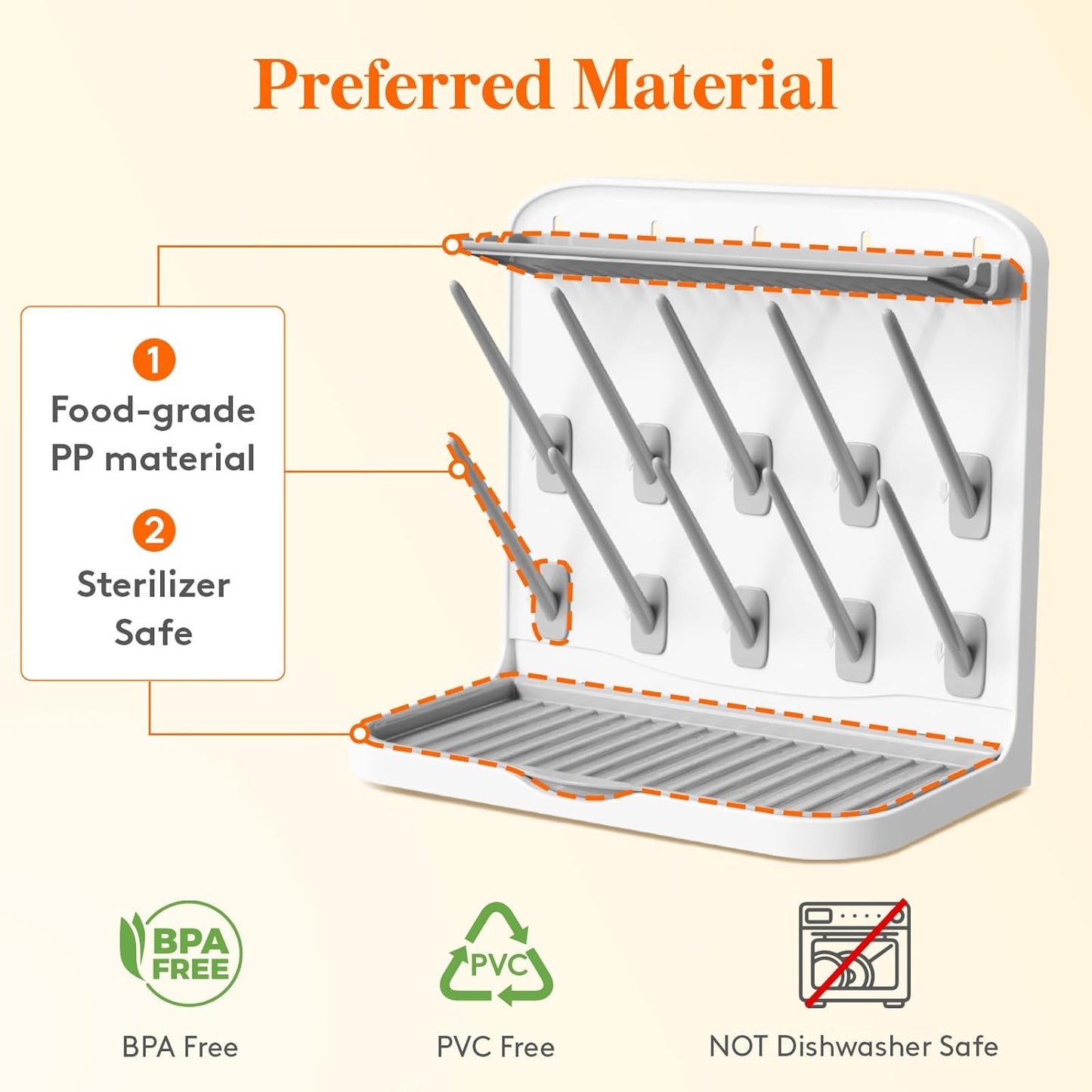 Lifewit Baby Bottle Drying Rack with 10 Hooks, Newborn Essentials Must Haves, Countertop Holder Organizer for Baby Stuff, Rack Dryer for Pacifiers, Weighted Straws, Pump Parts