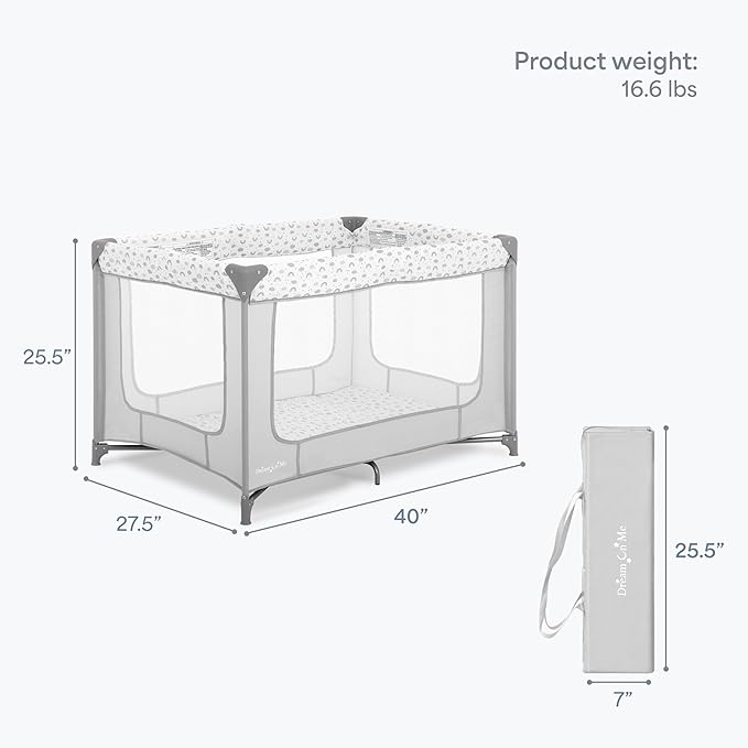 Dream On Me Zodiak Baby Playard, Breathable Mesh Sides, Soft Comfortable Mattress, Quick & Easy to Fold with Travel Carry Bag, Compact Space Saving Design - Cool Grey