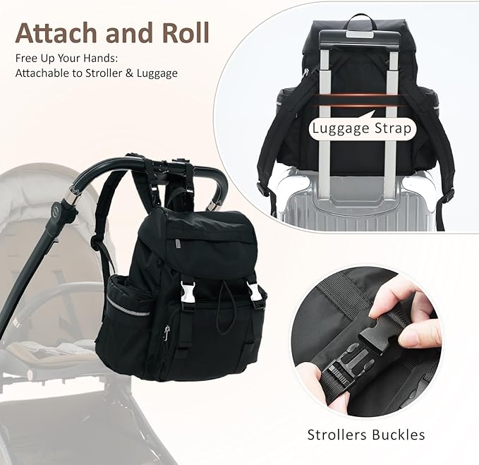 Diaper Bag Backpack with Changing Pad, Pacifier Case & Stroller Straps, Insulated Pockets Water Resistant Travel Essentials Baby Bag Multipurpose Travel Back, Big Storage in a Small Footprint