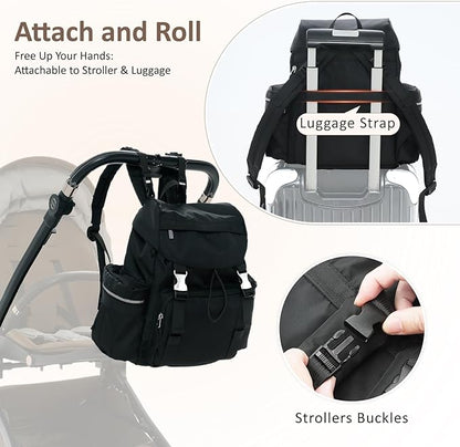 Diaper Bag Backpack with Changing Pad, Pacifier Case & Stroller Straps, Insulated Pockets Water Resistant Travel Essentials Baby Bag Multipurpose Travel Back, Big Storage in a Small Footprint
