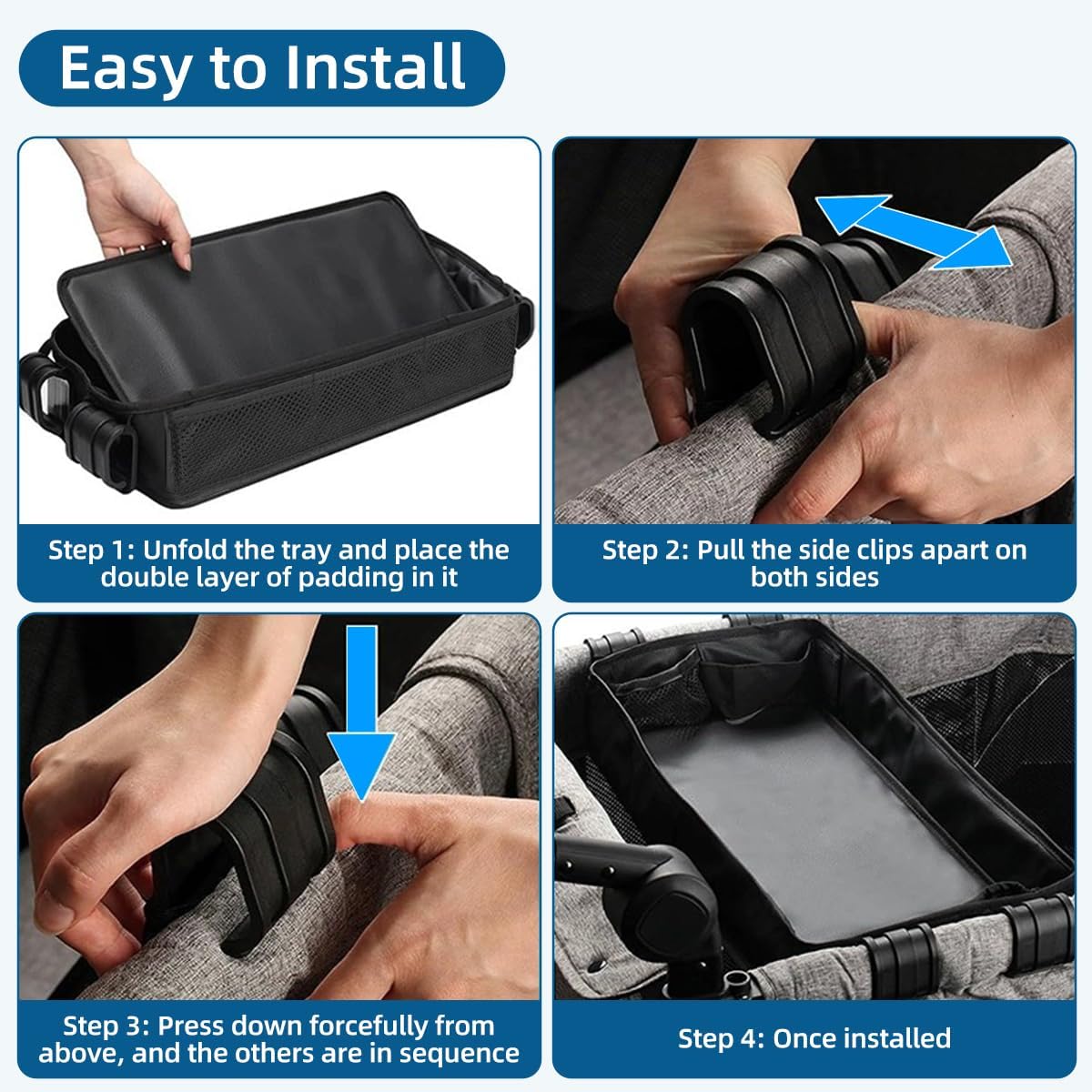Stroller Snack Tray Compatible with Wonderfold Wagon - Upgraded with Extra Thick Base, Waterproof Faux Leather Sides & Side Mesh Pockets for Added Durability (W2 Series Thickened)