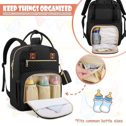 Tenot Baby Diaper Bag Backpack, Travel Diaper Bags for Baby Girl Boy Large Capacity Baby Bag Backpack for Women Black