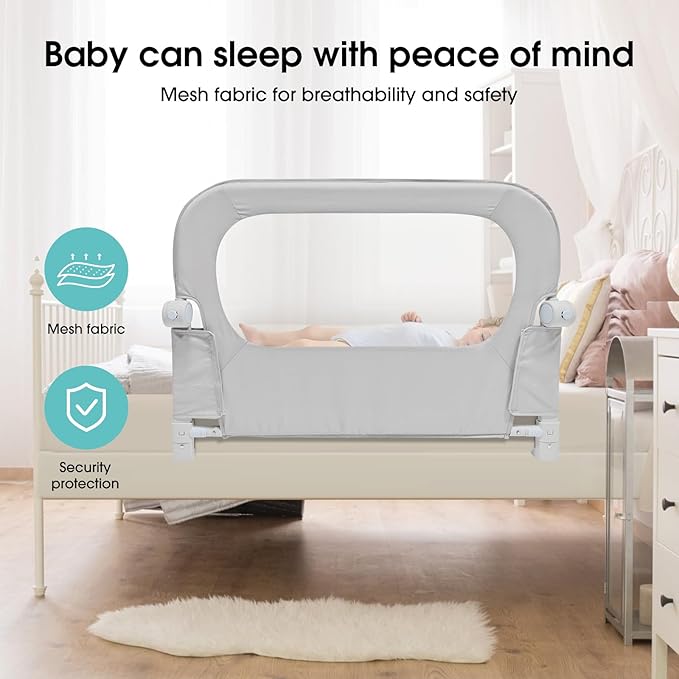 NUTIKAS Baby Bed Rail Guard for Toddlers - 35.1" Toddler Bed Side Rails for Crib, Twin, Full, Queen Bunk Size Bed Swing Down Bedrail Extral Tall Child Safety Side Railing Guards for Kids