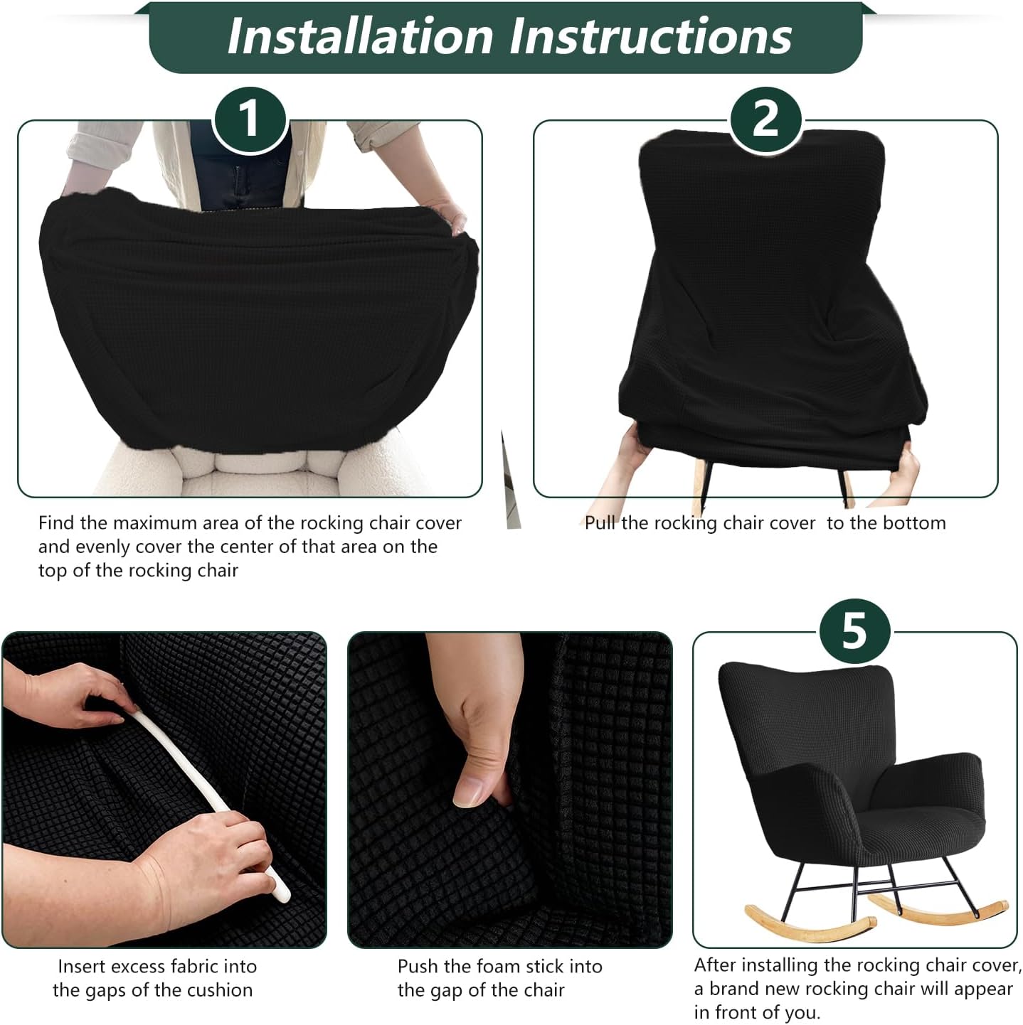 Nursery Rocking Chair Cover,1 Piece Glider Chairs Cover Slipcovers,Soft with Elastic Bottom Spandex Jacquard Small Checks,Furniture Protector Washable