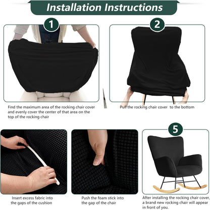 Nursery Rocking Chair Cover,1 Piece Glider Chairs Cover Slipcovers,Soft with Elastic Bottom Spandex Jacquard Small Checks,Furniture Protector Washable