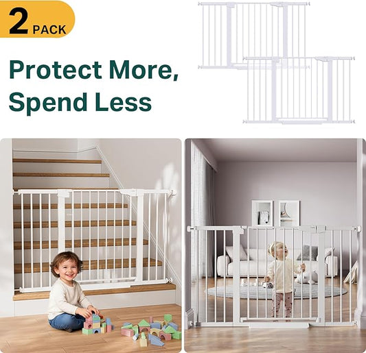 Cumbor 2 Pack 29.7-51.5" Extra Wide Baby Gate for Stairs, Easy Walk Through Dog Gates for Doorways, Pressure Mounted Pet Gate Indoor, Safety Auto-Close Child Gate for Kids with 4 Wall Cups, White