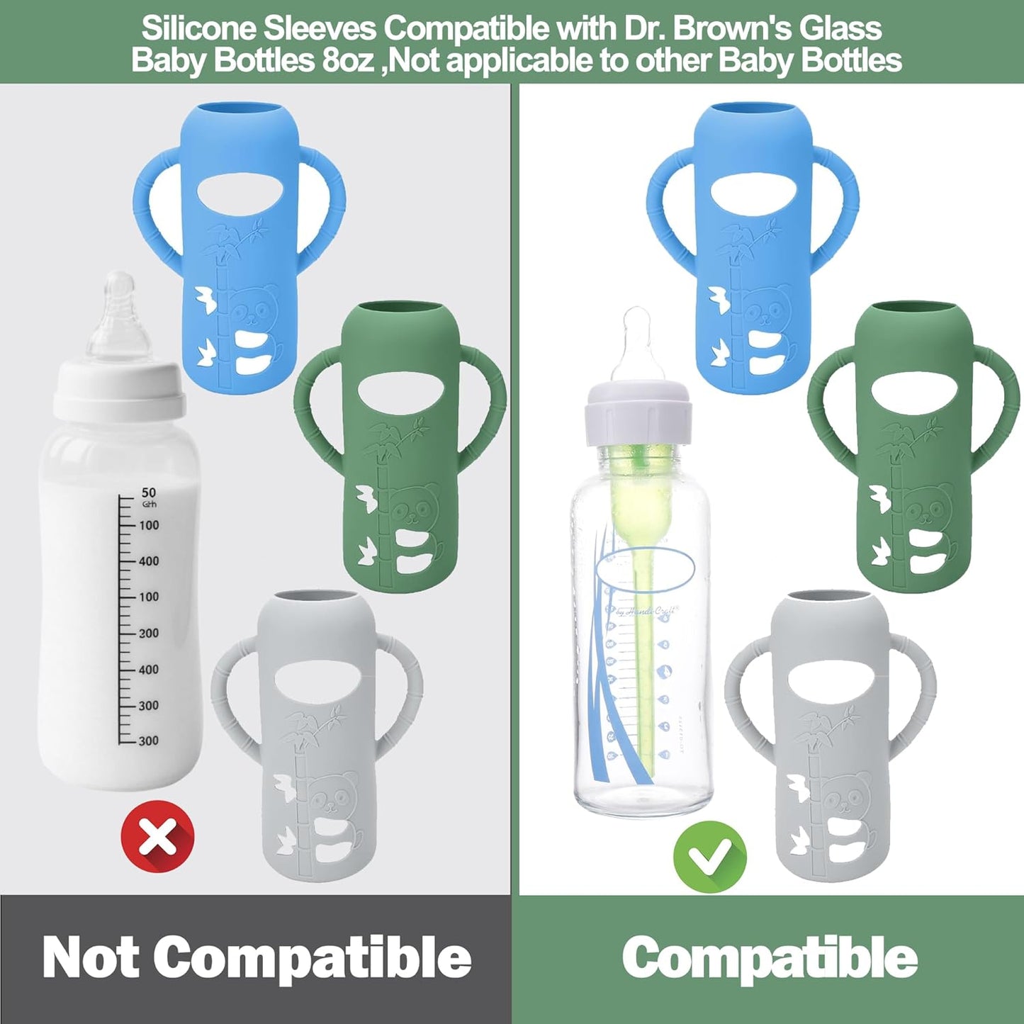 BUSOHA 3 Pack Silicone Sleeves for Dr Brown Glass Baby Bottles - Drop Protection Baby Bottle Sleeves,Compatible with Dr. Brown's Newborn Glass Bottles,with Silicone Handles,8 oz