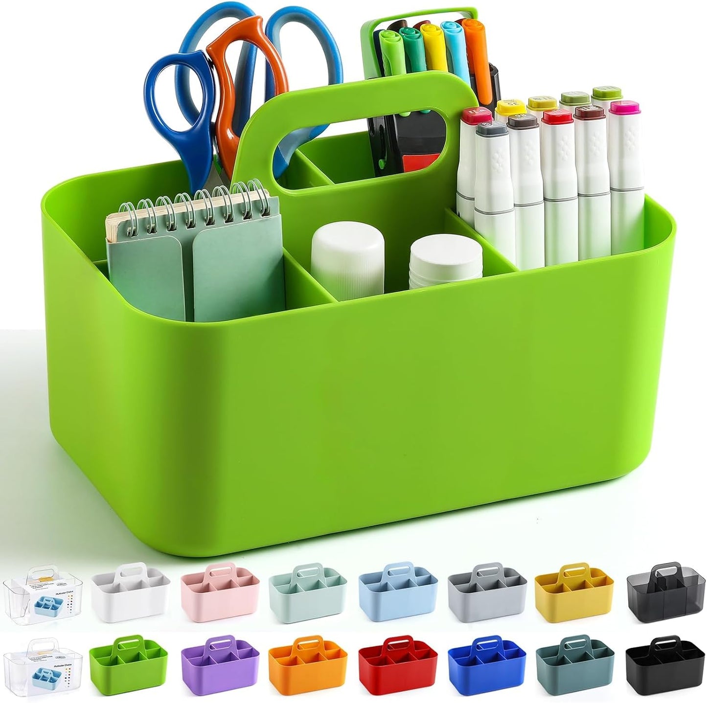 Multiuse Caddy Organizer with Handle, Portable Divided Plastic Tote Bin - Art Craft, Stationary Pen Marker Crayons, Makeup Hair Supplies Storage - Bathroom, Classroom, Dorm, Office, Desk Holder - Pink