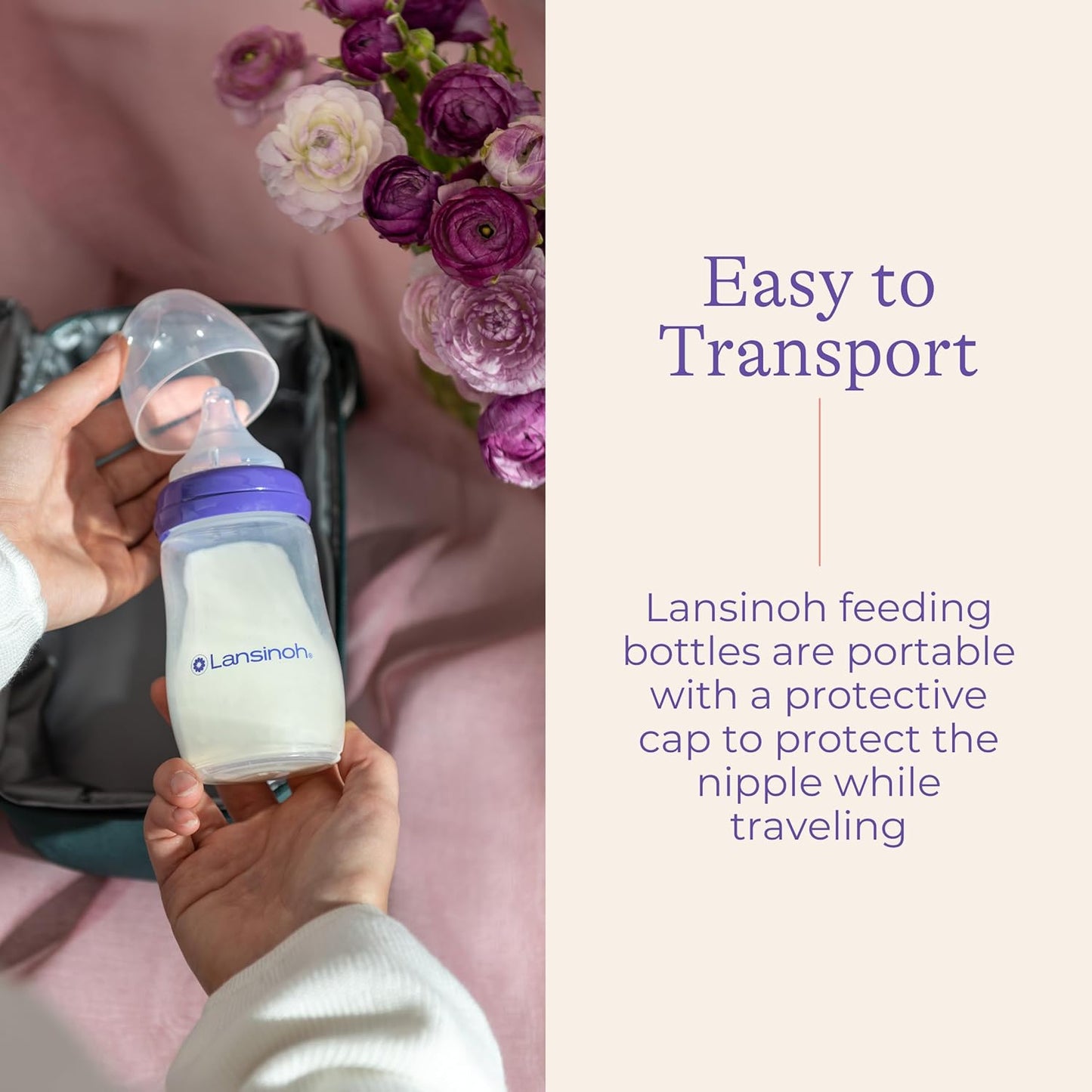 Lansinoh Anti-Colic Baby Bottles, BPA-Free Plastic, 8 Ounces, 3 Count, Medium Flow Nipples (Size M), Breastfeeding Bottle with NaturalWave Design, Baby Essentials