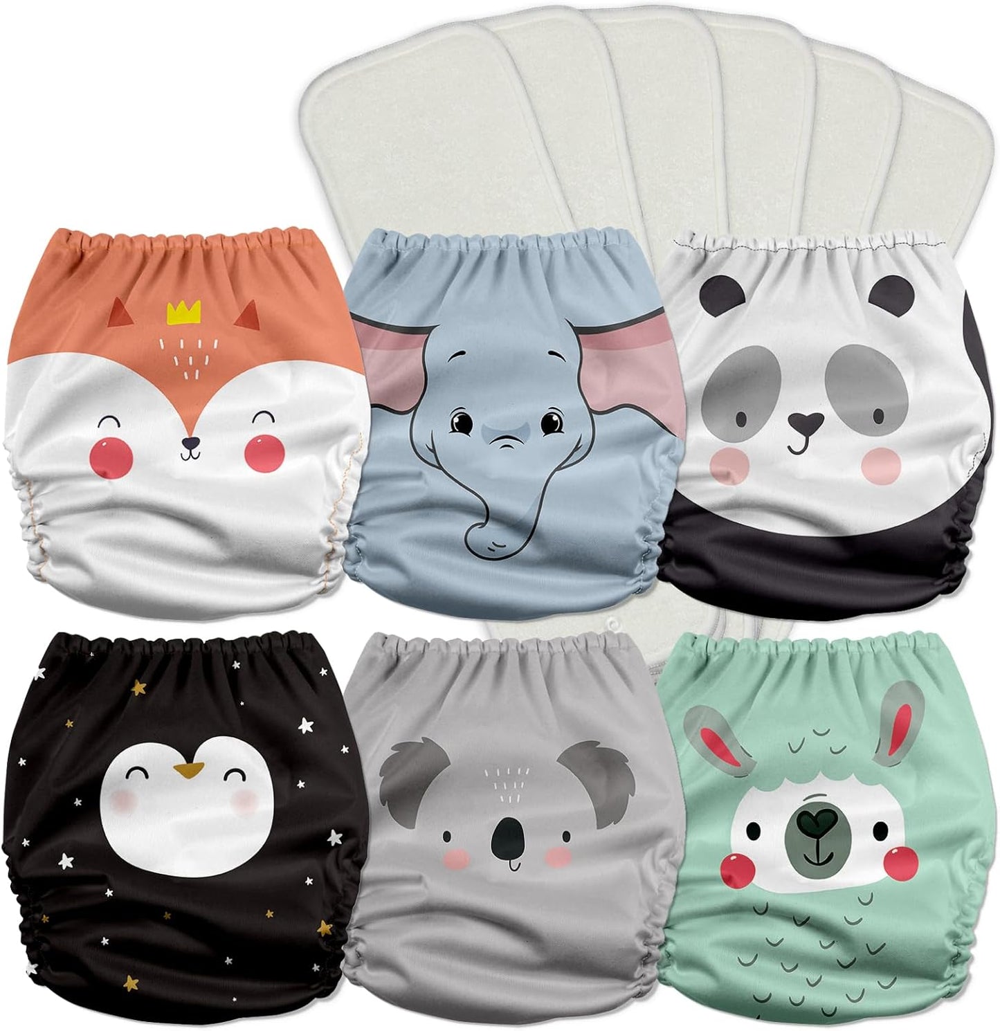 Mama Koala 3.0 Pocket Cloth Diapers for Babies with AWJ Lining, 6 Pack with 6 4-Layer Natural Cloth Diaper Inserts - Reusable and Washable Pocket Diapers(Hardworking Bees) - Colors B