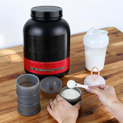 Protein Powder Container with Funnels Stand, 4 Stackable Protein Powder Dispenser for Travel, Fitness and Workout, 2 Pcs