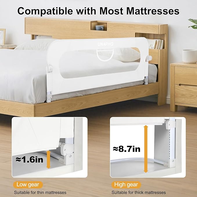 Bed Rail for Toddlers,Swing Down Kids Bed Rails Guard for Twin,Full,Queen,Bunk Size Bed,Extra Tall Child Bed Rail Guard with Reinforced Anchor Safety System,40" L x 29.5" H,White