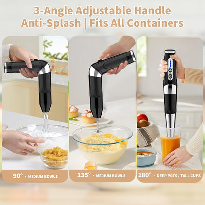 Toogel Cordless Immersion Blender, Electric Hand Blender with 21-Speed & 3-Angle Adjust, USB Rechargeable, BPA-Free & Dishwasher Safe for Baby Food, Smoothies, Soup (Grey)
