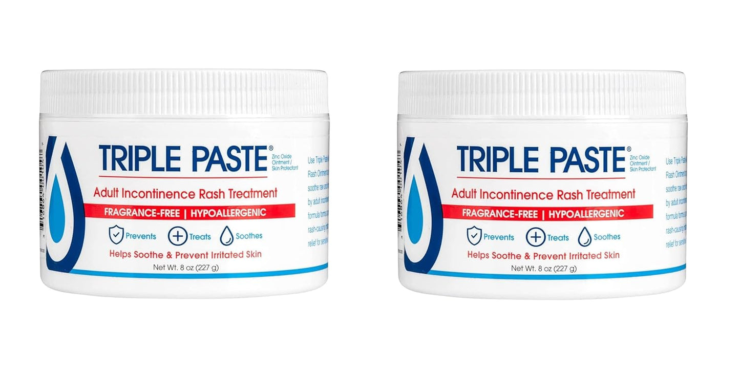 Triple Paste Adult Incontinence Rash Treatment - 8 oz Jar - Diaper Rash Ointment for Adults Treats, Soothes and Prevents Skin Irritation with a Fragrance-Free, Hypoallergenic Formula